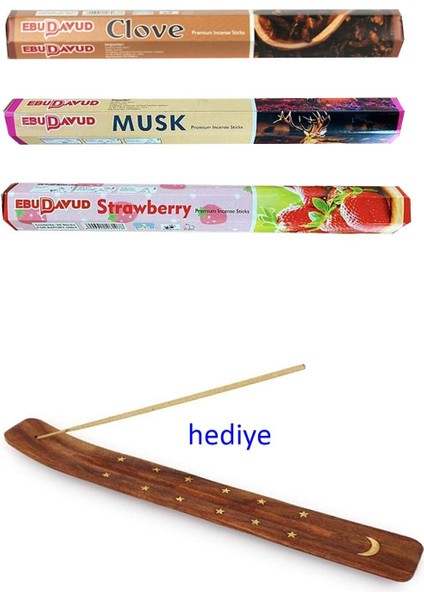 3 Paket 20 Çubuklu Tütsü Musk - Clove - Strawberry - Kayık Hediyeli fiyatları