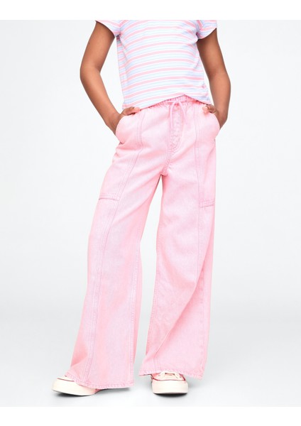 Kız Çocuk Pembe Ultrasoft Easy Baggy Jean Pantolon