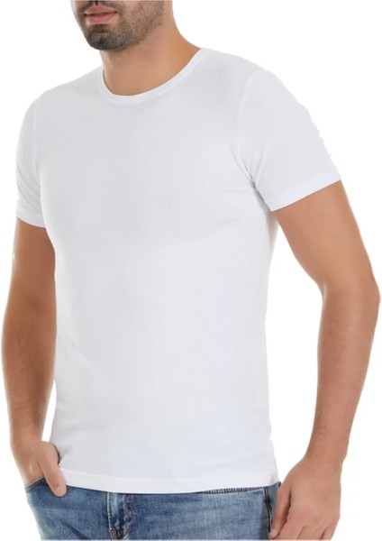 6'lı Erkek Beyaz Bisiklet Yaka Kısa Kollu Modal Atlet T-Shirt