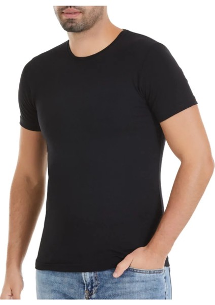 3'lü Erkek Siyah Bisiklet Yaka Kısa Kollu Modal Atlet T-Shirt
