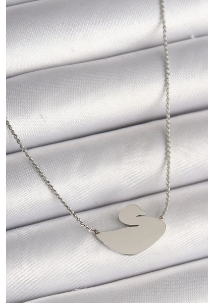 316L Çelik Gümüş Renk Zincir Kuğu Model Kadın Kolye