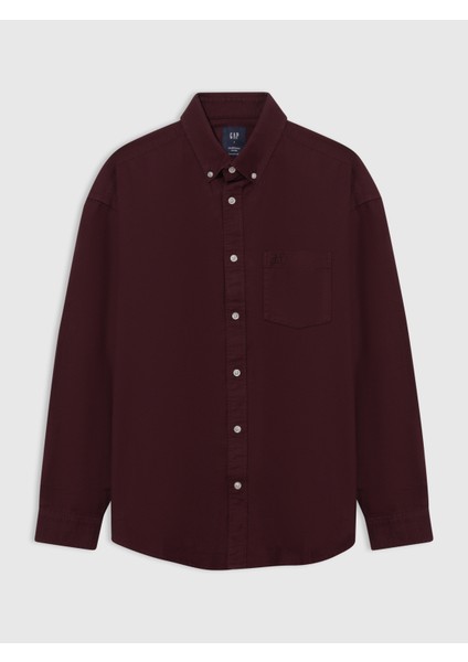 Erkek Bordo Gap Logo Oversize Oxford Gömlek