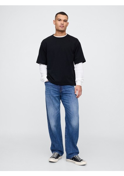 Erkek Mavi Relaxed Fit Straight Jean Pantolon