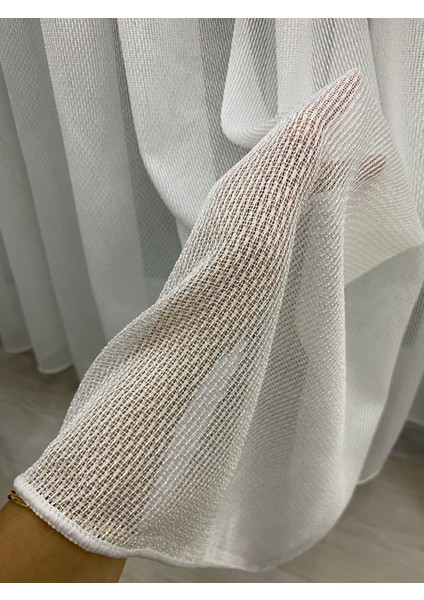 4001 Ağır Gramajlı Modern Ekru Tül Perde 1/3 Sık Pileli