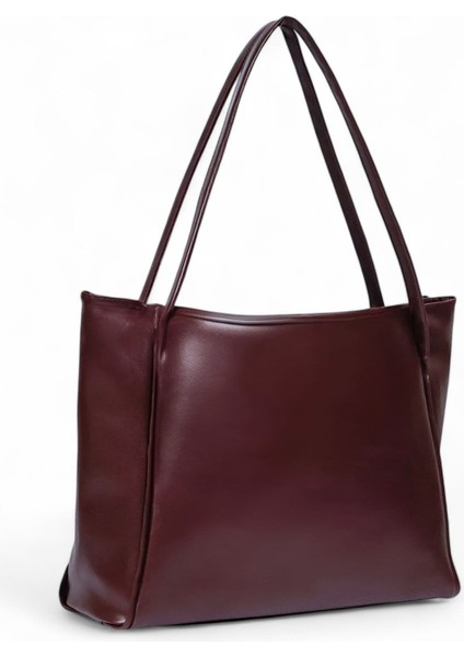 Kadın Bordo Çift Saplı Fermuarlı Shopper Çanta