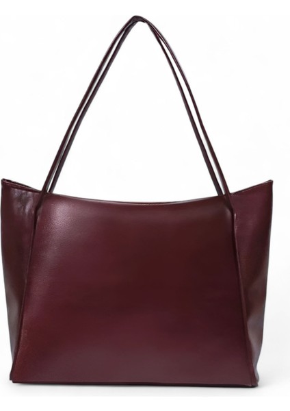 Kadın Bordo Çift Saplı Fermuarlı Shopper Çanta
