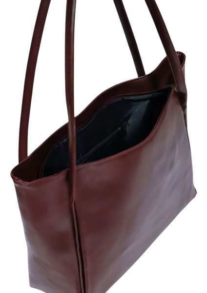 Kadın Bordo Çift Saplı Fermuarlı Shopper Çanta