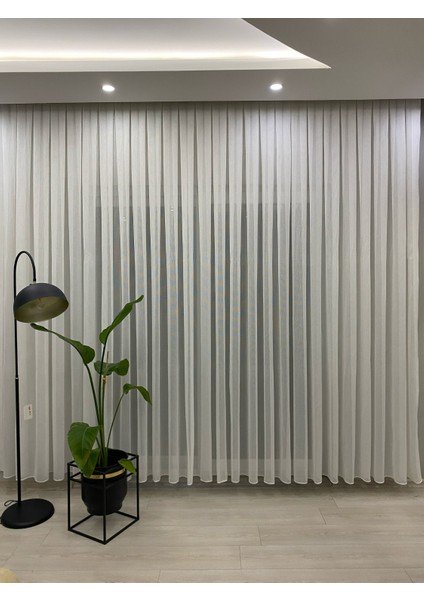4001 Ağır Gramajlı Modern Ekru Tül Perde 1/2,5 Orta Normal Pileli