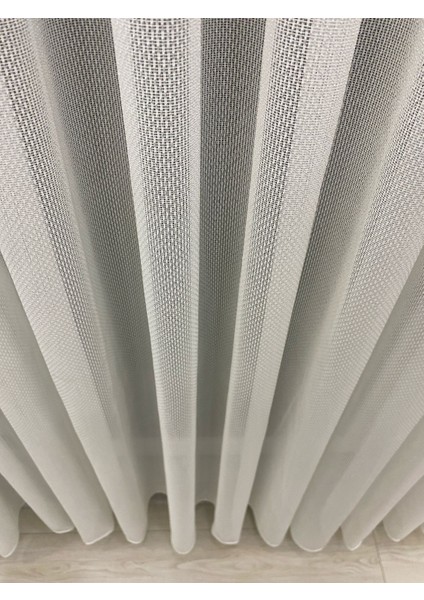 4001 Ağır Gramajlı Modern Ekru Tül Perde 1/2,5 Orta Normal Pileli
