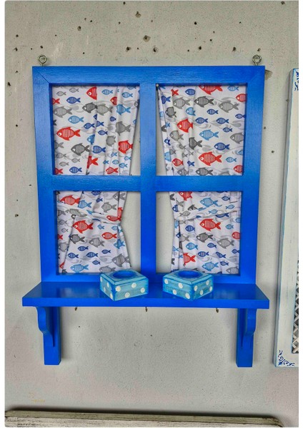 Ahşap Dekoratif Pencere Tasarımı,Balkon Duvarları ve Bahçeler İçin, 50×70 cm ,Tamamı El Boyaması