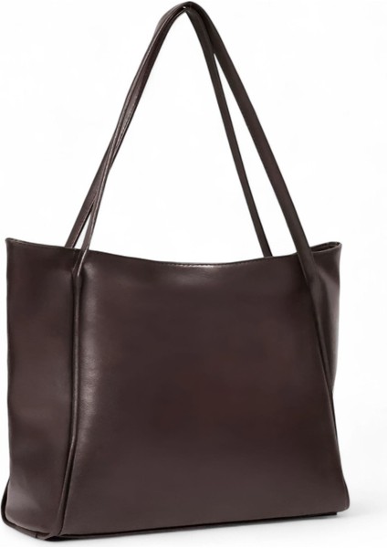 Kadın Kahverengi Çift Saplı Fermuarlı Shopper Çanta