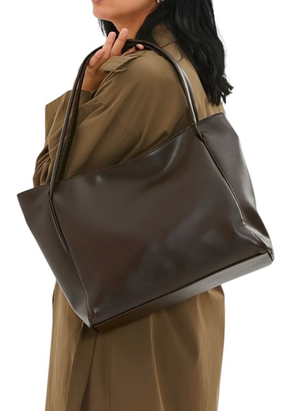 Kadın Kahverengi Çift Saplı Fermuarlı Shopper Çanta fırsatları