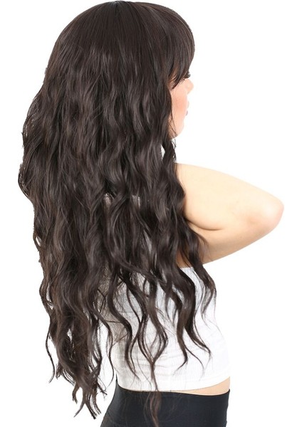 Perçemli Uzun Su Dalgası Fiber Sentetik Peruk/ Kahverengi fırsatları