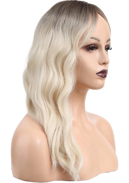 Dalgalı Perçemli Fiber Sentetik Orta Boy Peruk / Kahverengi / Beyaz Platin Ombreli fiyatları