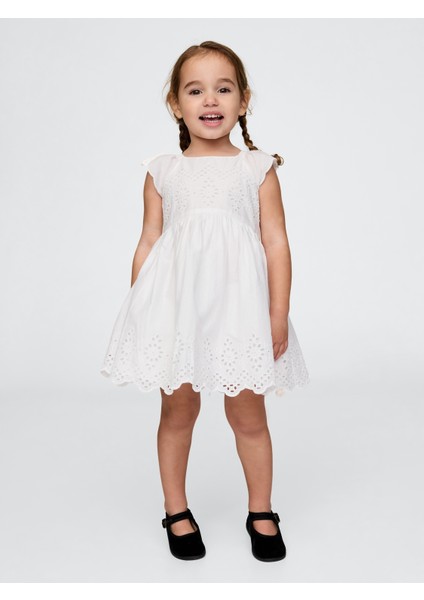 Kız Bebek Beyaz Broderie Detaylı Elbise