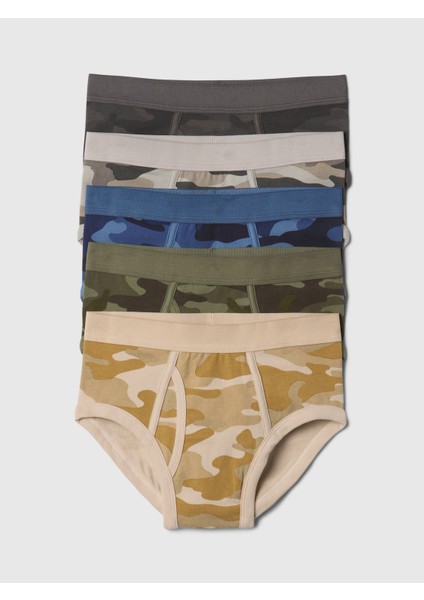 Erkek Çocuk Çok Renkli Organik Pamuk Kamuflaj Desenli 5'li Külot Seti