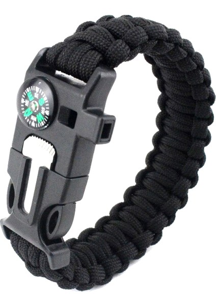 9595 Pusulalı & Magnezyum Çubuklu Paracord Bileklik Siyah