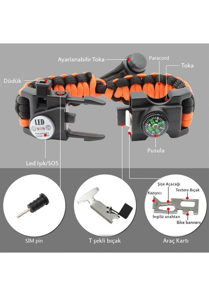 Orcamp Paracord Hayatta Kalma Bilekliği Haki OUT-4300
