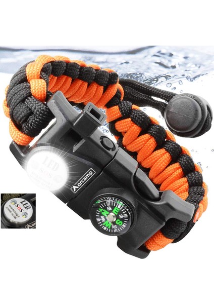 Orcamp Paracord Hayatta Kalma Bilekliği Turuncu-Siyah OUT-4300