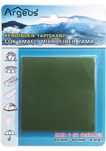 Argeus 4'lü Yapışkanlı Fiber Çadır Tamir Yaması Haki