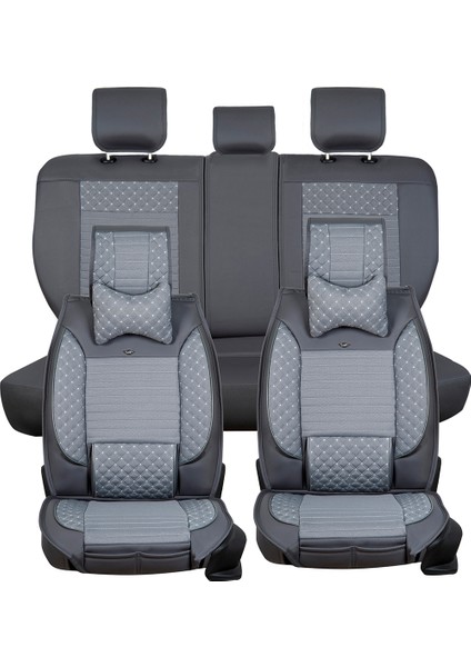 Volvo XC60 Uyumlu Deri Oto Koltuk Kılıfı Ön/arka 5'li Set (Prime Model) (Füme)
