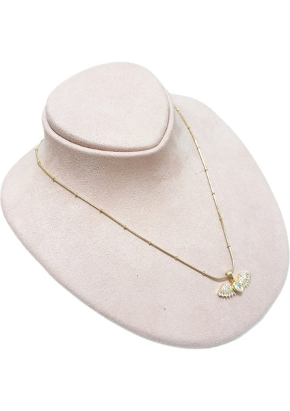 Çelik Kolye Melek Kanatlı Kalp Model Zirkon Taşlı Dorika Zincir 40 cm Altın Sarısı (Gold) fiyatları