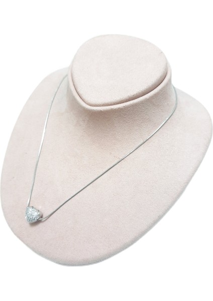 Çelik Kolye Açılıp Kapanır Kalp Model Zirkon Taşlı Parıltılı 0.1 mm Zincir 40 cm Gümüş (Silver)