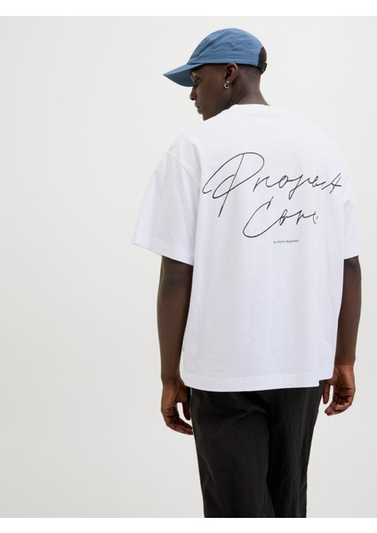 Jcodynamıc Scrıpt Tee Ss Crew Neck Erkek Beyaz Tshirt 12273310-01