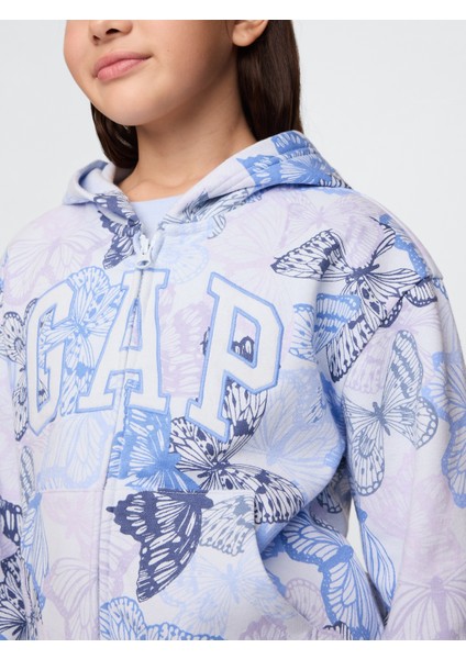 Kız Çocuk Mavi Gap Logo Fransız Havlu Kumaş Fermuarlı Sweatshirt