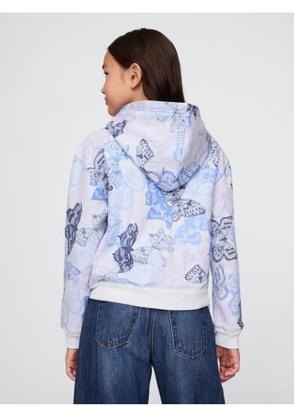 Kız Çocuk Mavi Gap Logo Fransız Havlu Kumaş Fermuarlı Sweatshirt