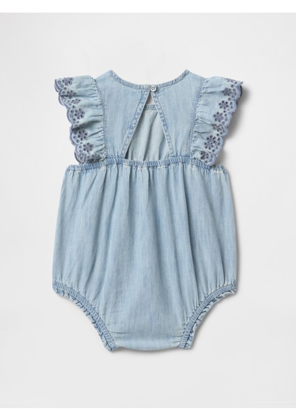 Bebek Mavi Fırfırlı Denim Tulum