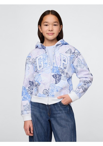 Kız Çocuk Mavi Gap Logo Fransız Havlu Kumaş Fermuarlı Sweatshirt