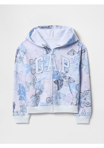 Kız Çocuk Mavi Gap Logo Fransız Havlu Kumaş Fermuarlı Sweatshirt