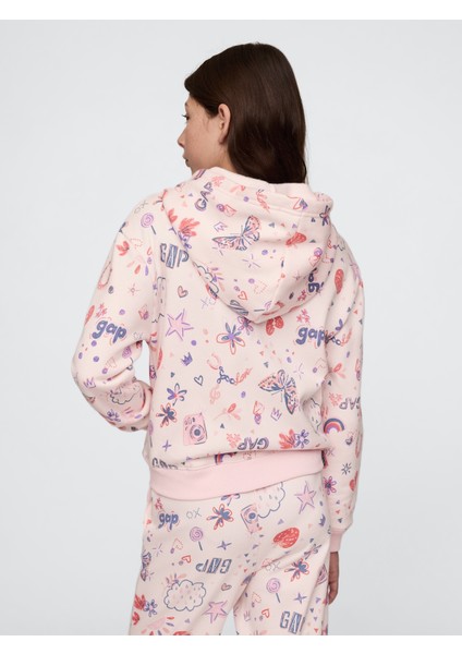 Kız Çocuk Pembe Gap Logo Fransız Havlu Kumaş Fermuarlı Sweatshirt