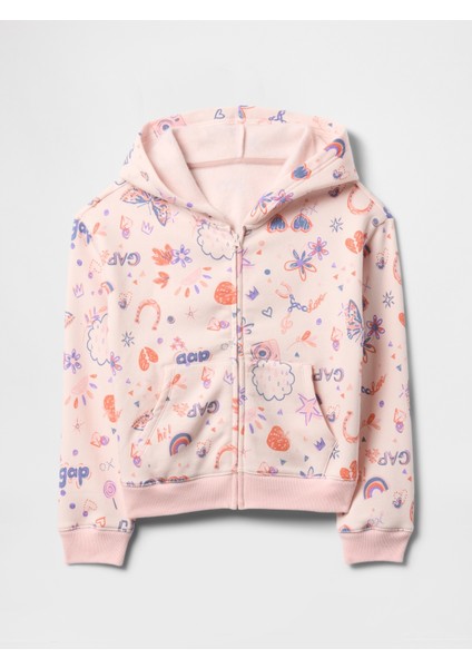 Kız Çocuk Pembe Gap Logo Fransız Havlu Kumaş Fermuarlı Sweatshirt