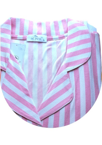 Önden Düğmeli Uzun Kol Kadın Pijama Takımı Pembe Çizgili fiyatları
