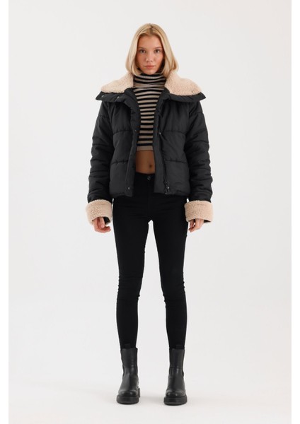 Kadın Siyah Oversize Şişme Mont – Kalın Dokuma Kumaşlı, Uzun Kollu, Günlük ve Kışlık Rahat Tasarım indirimleri