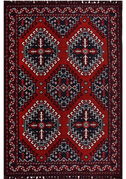 Afgan Kırmızı TR019 Afgan Tarzı Akrilik Salon Halısı Mutfak Halısı Antre Halısı