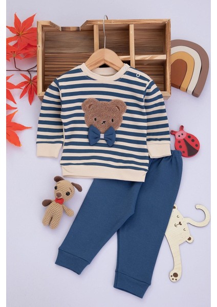 Babyzey Erkek Bebek Çizgili Süzene Papyonlu Ayı Takım