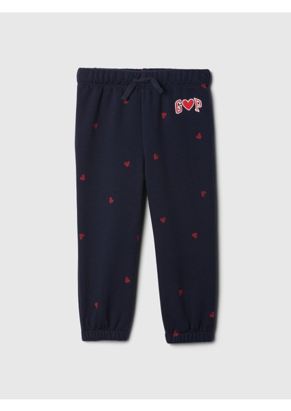 Kız Bebek Lacivert Gap Logo Kalp Desenli Pull-On Jogger Fleece Eşofman Altı