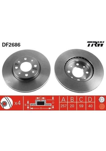 On Fren Dıskı Fıat Doblo 01 Albea Ym Punto 01 Brava-Bravo 06 1.3mtj 257.4X20X 4 Delik Havalı