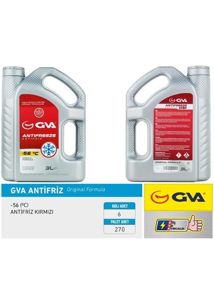 Antifriz 3 Lt -56 C Kırmızı Long Life Koli 6 Ad Organık