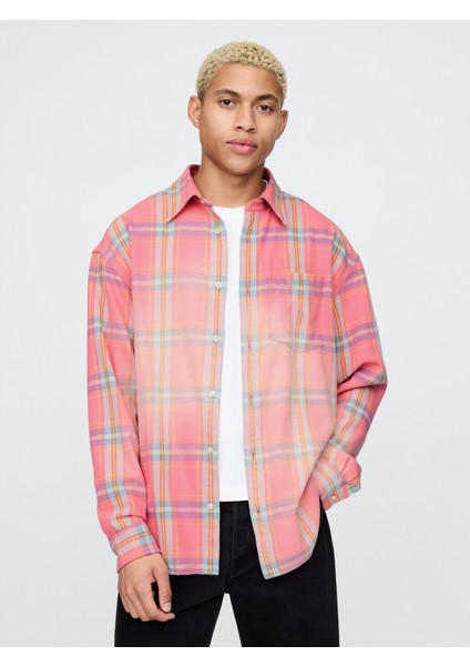 Erkek Pembe Sunwashed Twill Oversize Gömlek