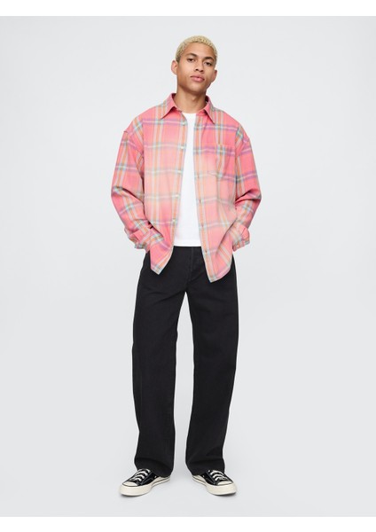 Erkek Pembe Sunwashed Twill Oversize Gömlek indirimleri