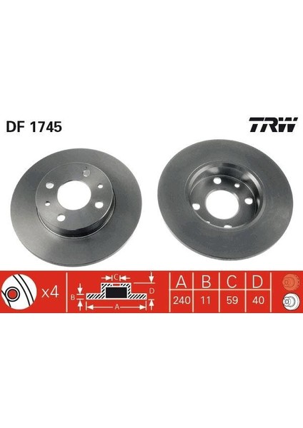 On Fren Dıskı Fıat 500 500C 07 Tipo-Punto-Tempra-Panda-Marea-Bravo 96 Alfa Romeo 145-146-155 92 Ford Ka 08 12 240.5X11 4delik