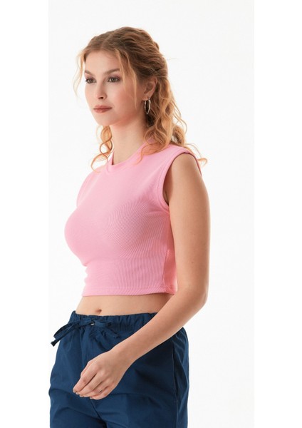 Fitilli Bisiklet Yaka Crop Tişört