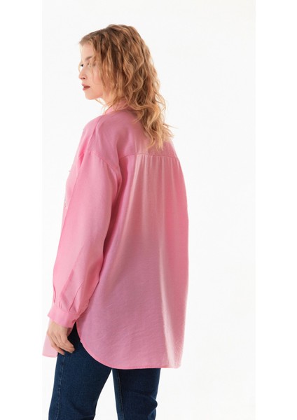 Fiyonk Taş Işlemeli Gofreli Oversize Gömlek