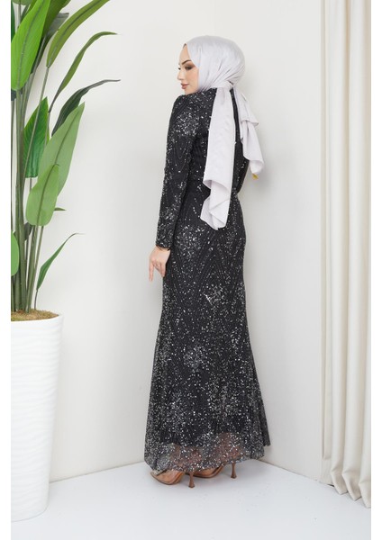 Sim ve Pul Bezeli Tesettür Abiye Elbise Siyah 1644 fırsatları