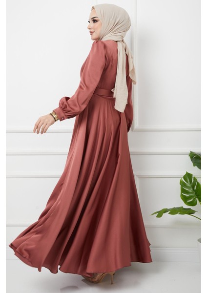 Kemer Aksesuarlı Kloş Abiye Elbise Gül Kurusu 1602 fırsatları