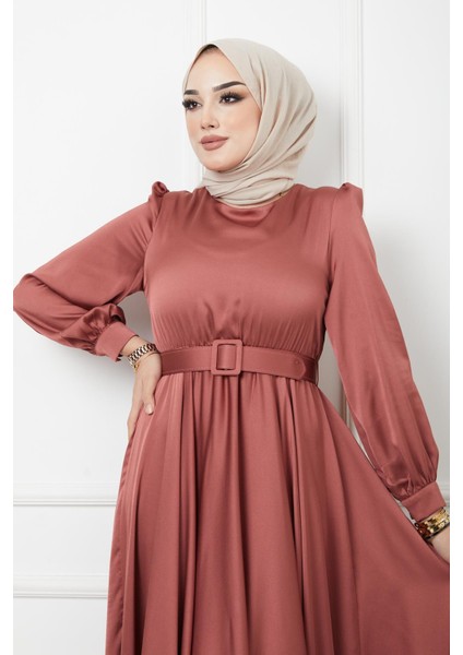 Kemer Aksesuarlı Kloş Abiye Elbise Gül Kurusu 1602 indirimleri